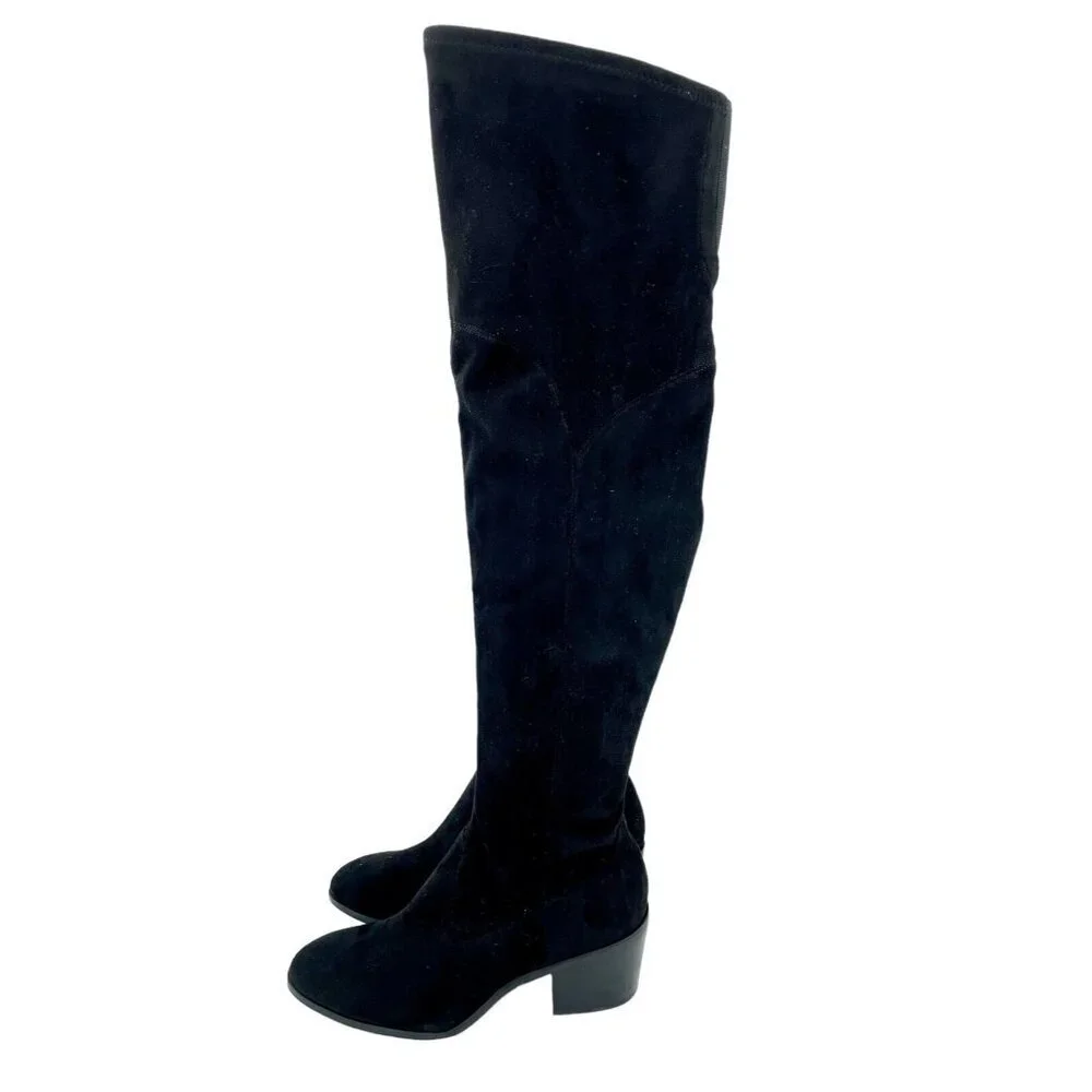 Marc Fisher Black Fabric Faux Suede Knee High Boots SZ 8.5 New $249